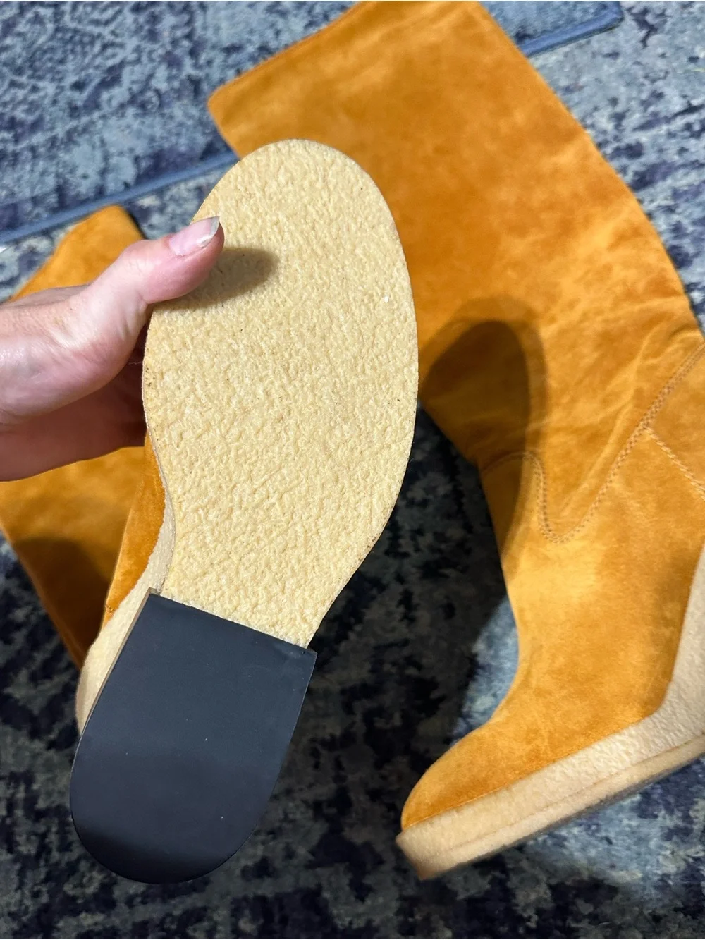 Tod’s Mustard tan Suede Wedge Knee-High Boots new with box full set 40 /9 NWT